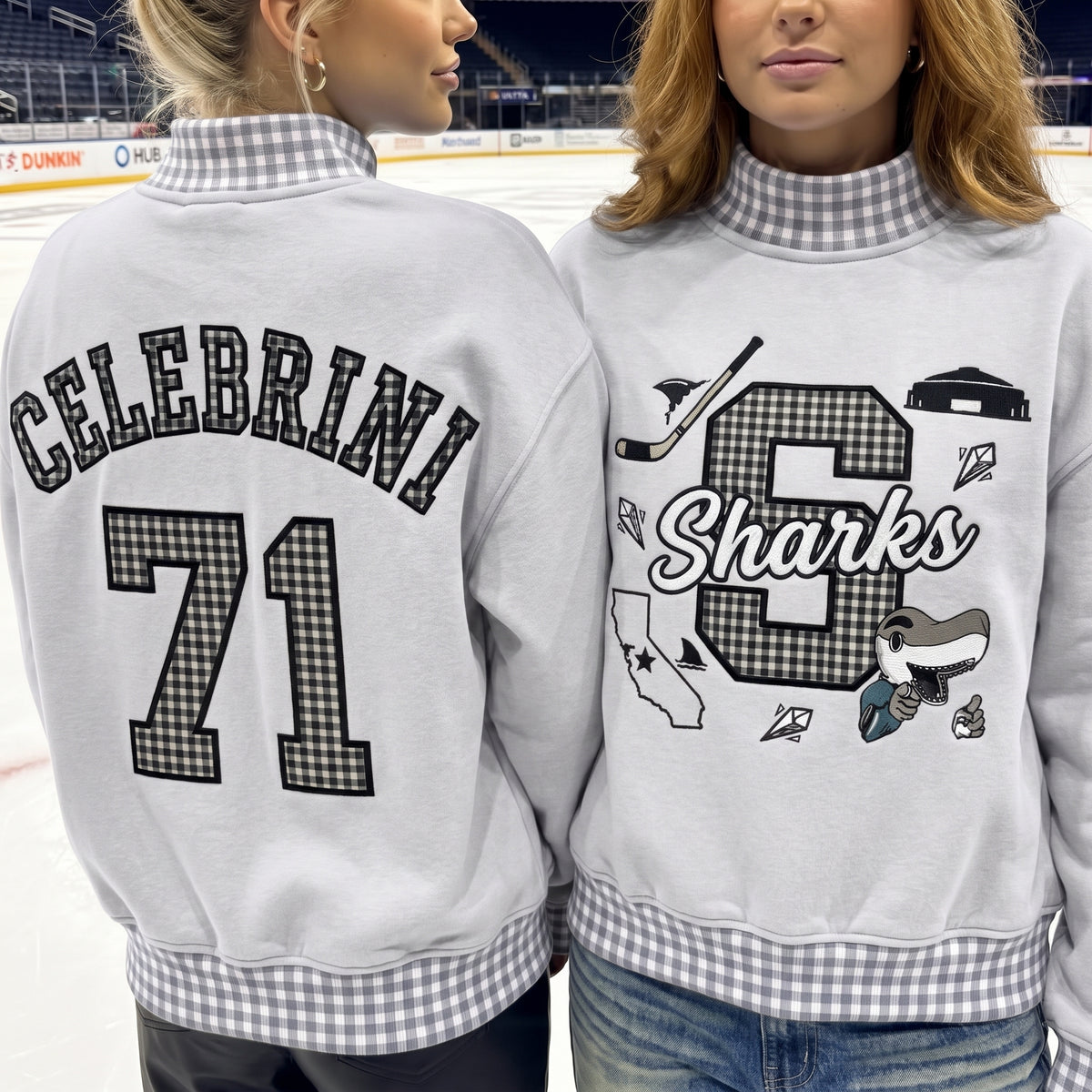 Hockey Mascot Appliqué Gingham Mockneck