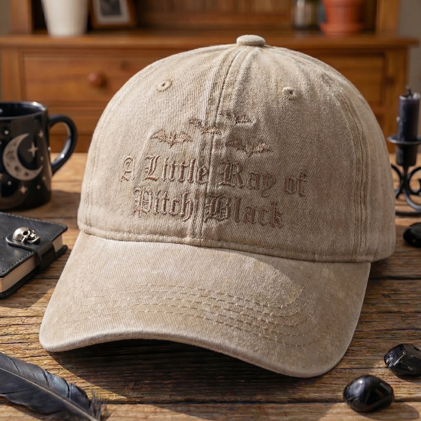 A Little Ray Of Pitch Black Gothic Washed Cap