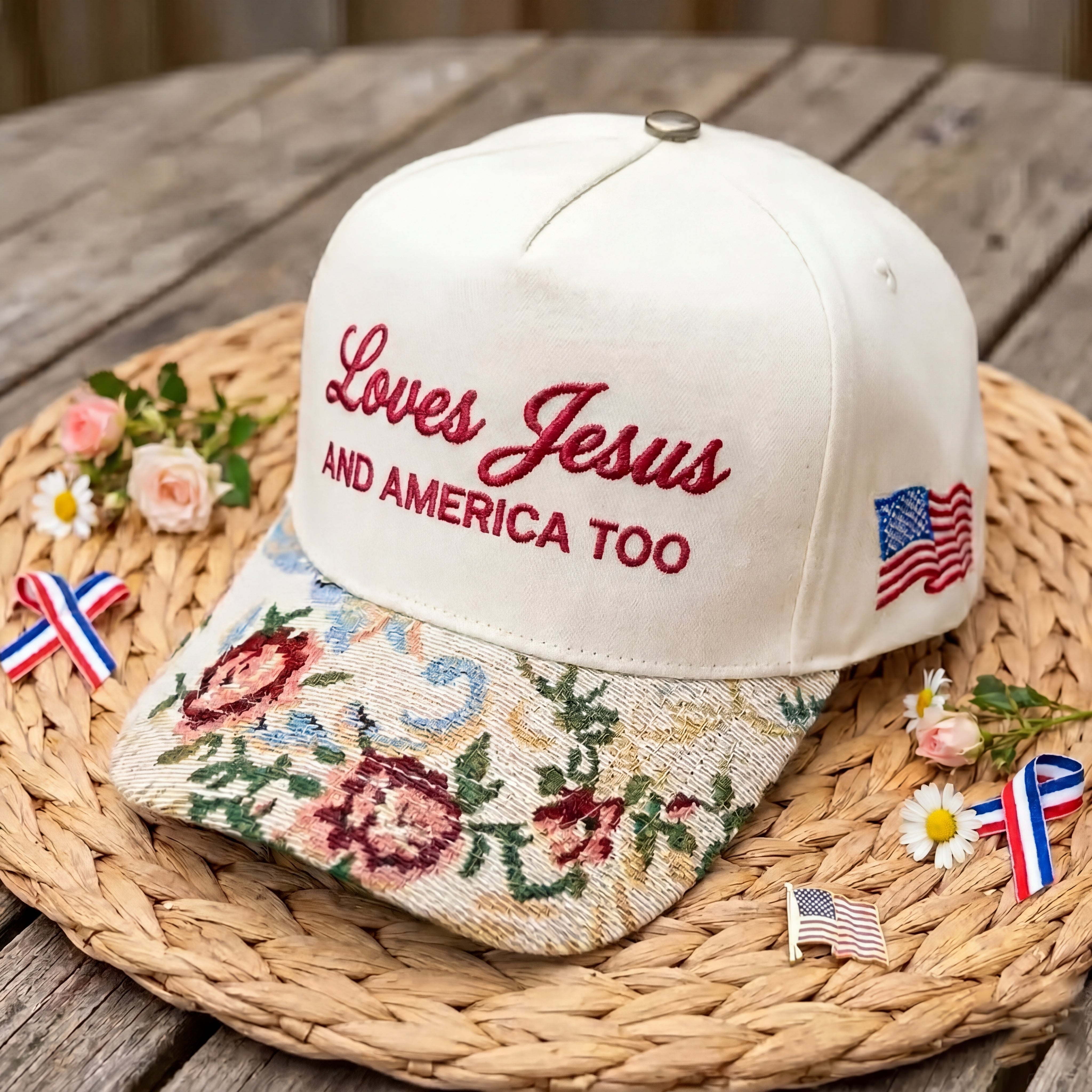 Love Jesus & America Too Floral Hat