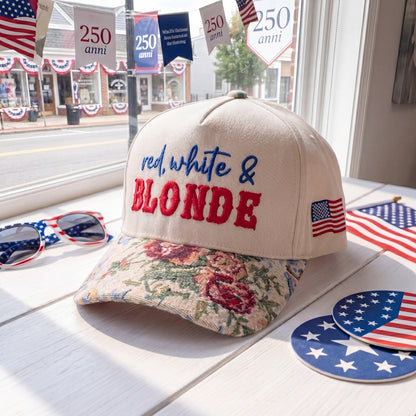 Red, White And Blonde FLoral Hat