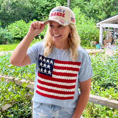 Red, White And Blonde FLoral Hat