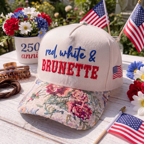 Red, White And Brunette FLoral Hat