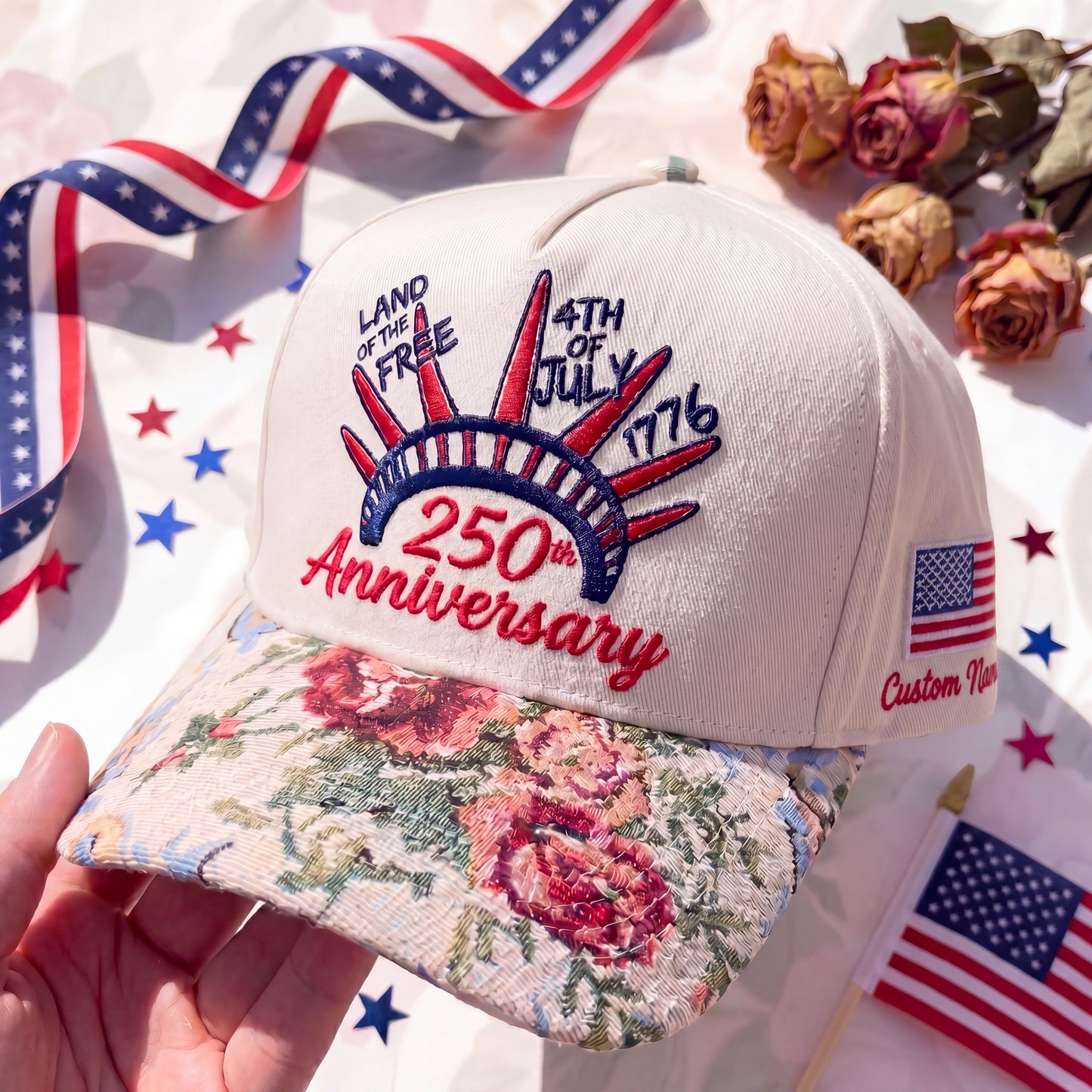 Custom Name Land Of Free FLoral Hat