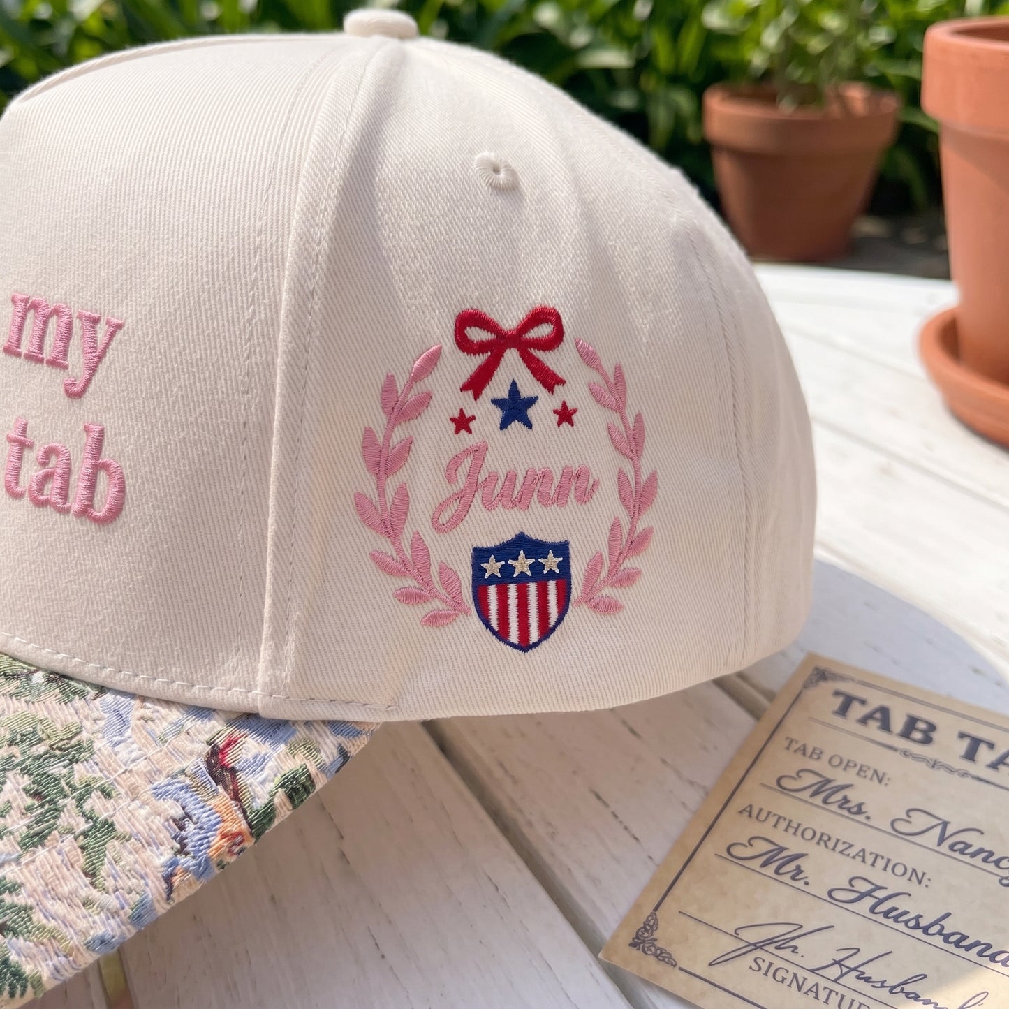 Put It On My Husband's Tab FLoral Hat