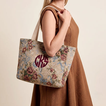 Embroidered Tapestry Floral Tote Bag