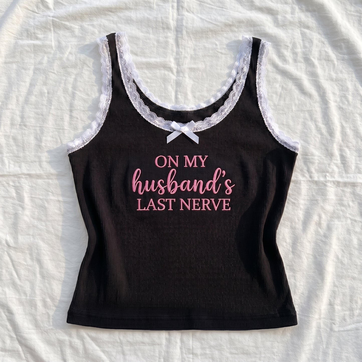 On My Husband's Last Nerve Lace Tank Top