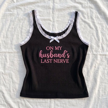 On My Husband's Last Nerve Lace Tank Top