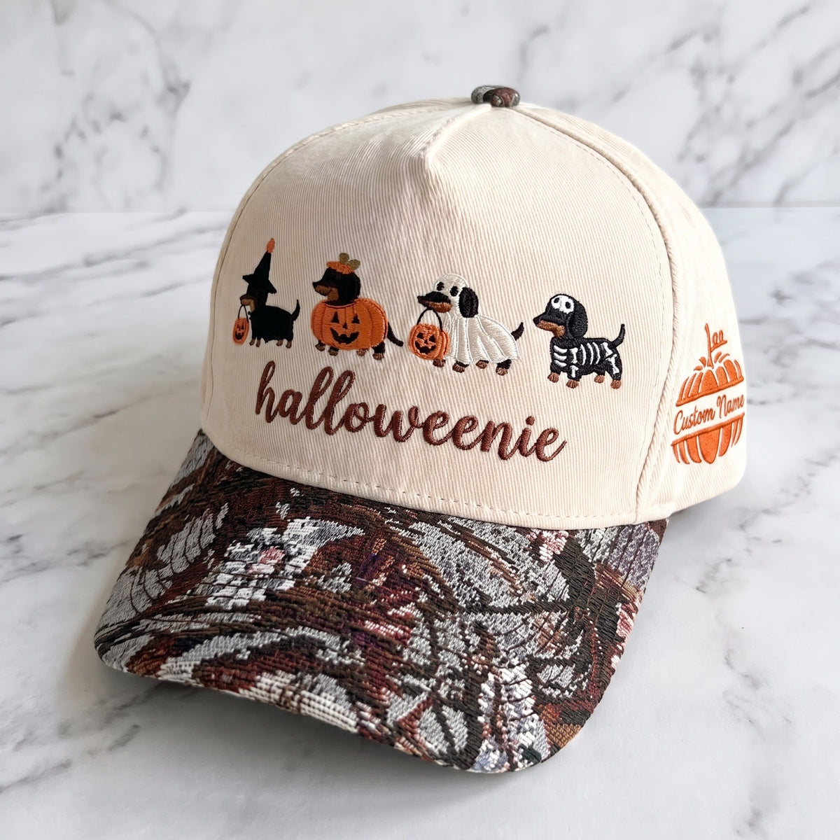 Halloweenie Pumpkin Tapestry Brim Hat
