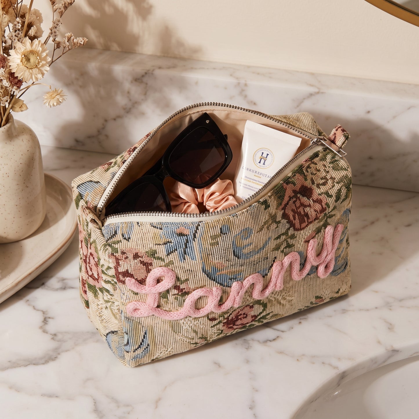 Embroidered Pouch Tapestry Floral