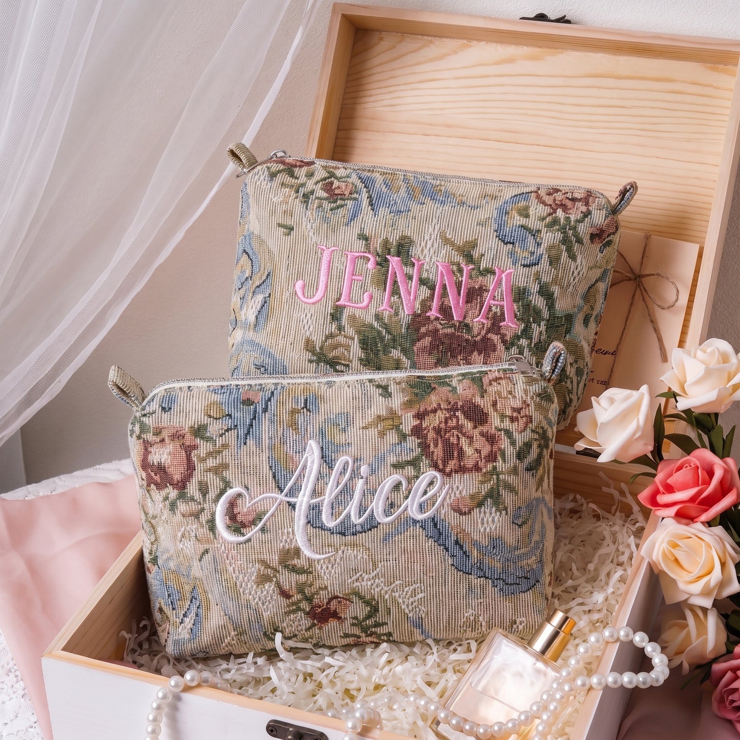 Embroidered Pouch Tapestry Floral