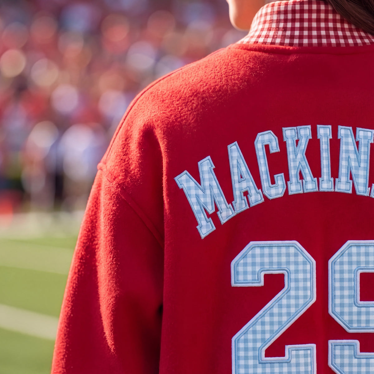 Hockey Appliqué Gingham Mockneck