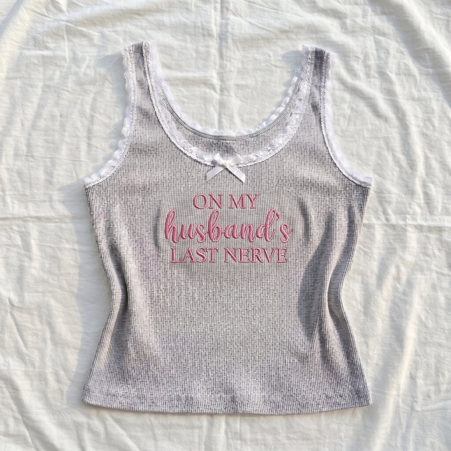 On My Husband's Last Nerve Lace Tank Top