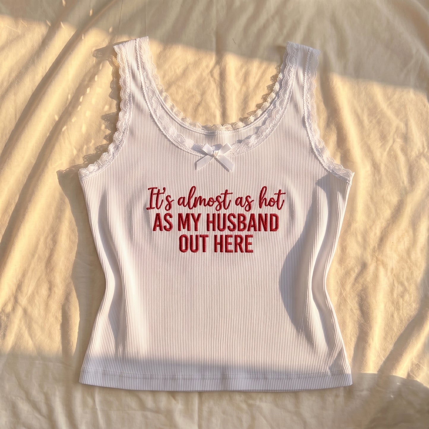 As My Husband Out Here Lace Tank Top