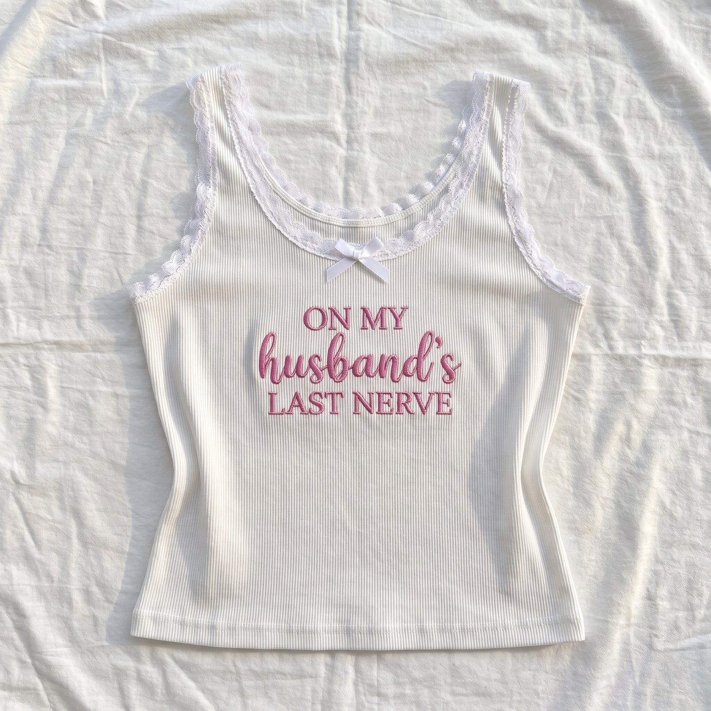 On My Husband's Last Nerve Lace Tank Top