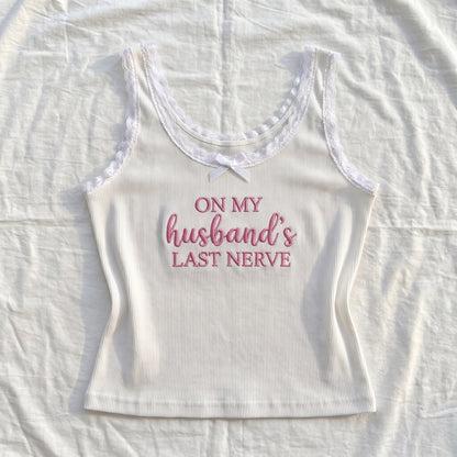 On My Husband's Last Nerve Lace Tank Top