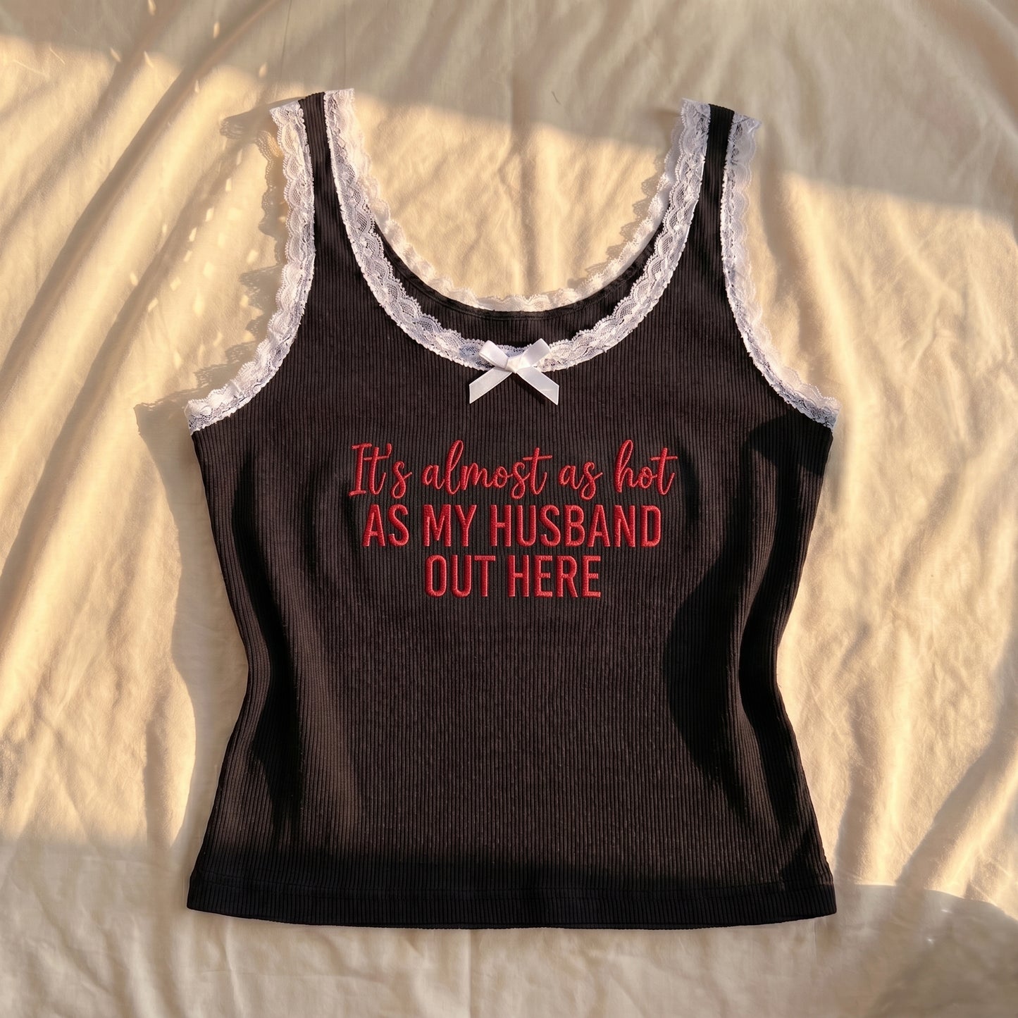 As My Husband Out Here Lace Tank Top