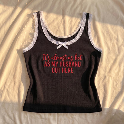 As My Husband Out Here Lace Tank Top