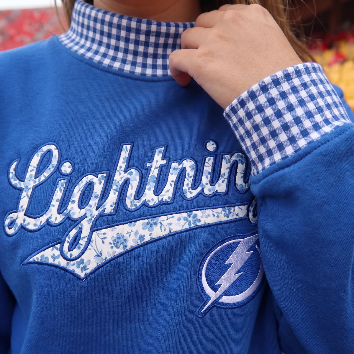 Hockey Appliqué Gingham Mockneck