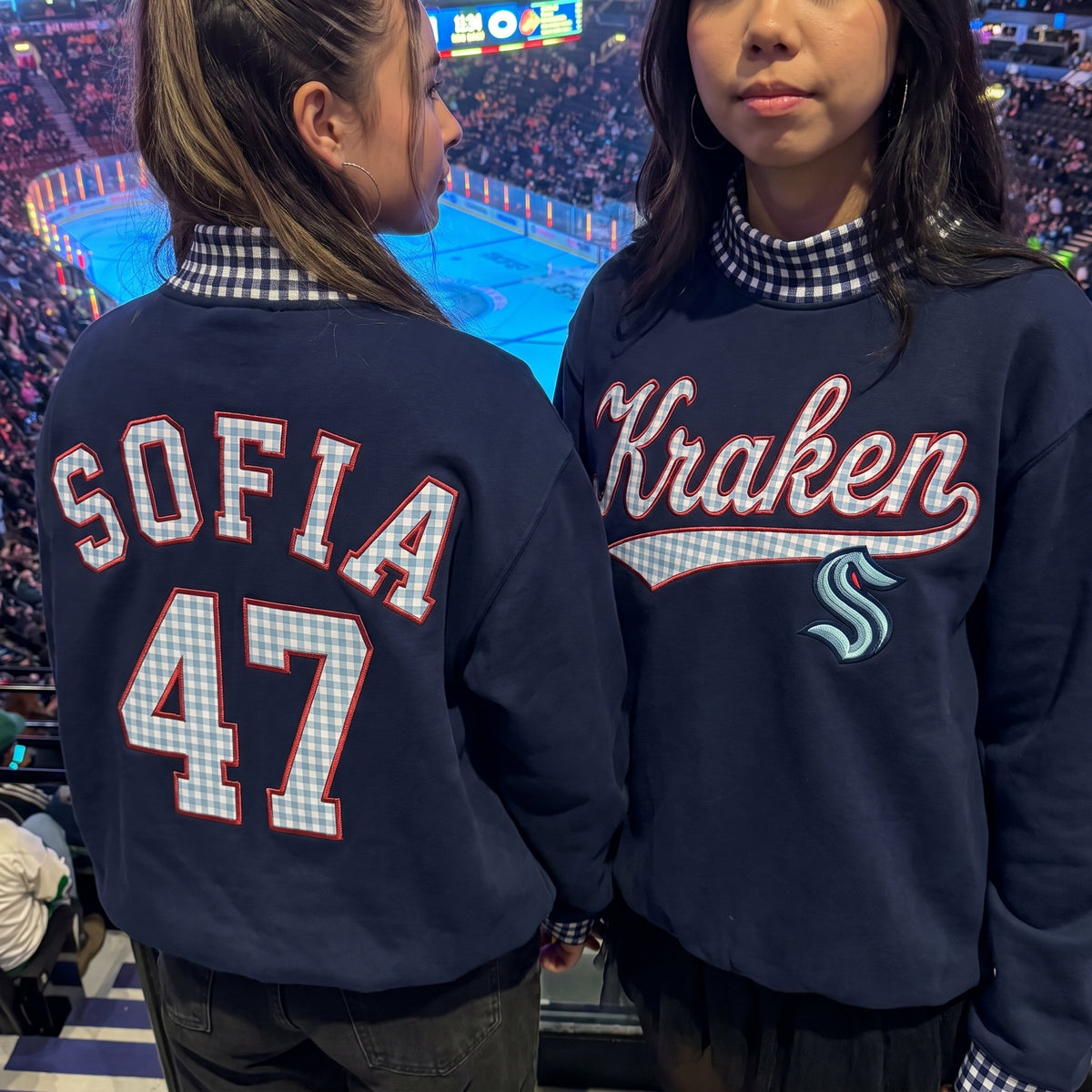 Hockey Appliqué Gingham Mockneck