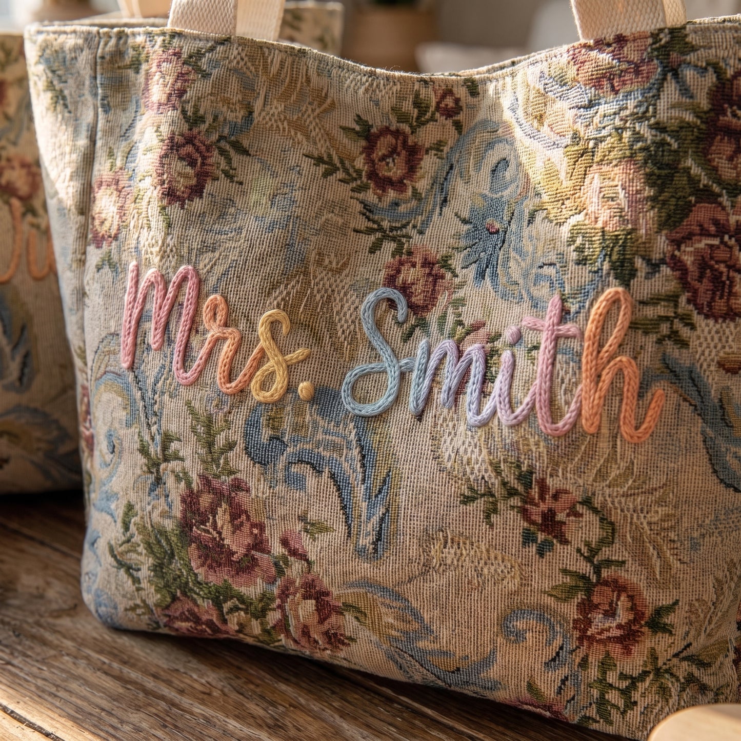 Embroidered Tapestry Floral Tote Bag