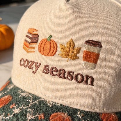 Cozy Season Pumpkin Tapestry Brim Hat