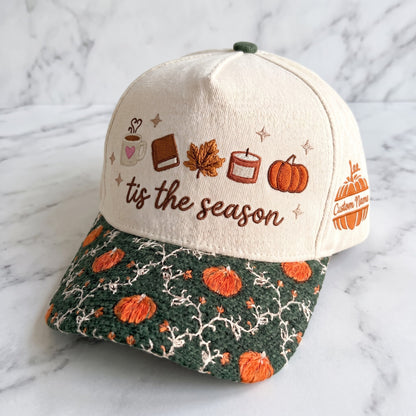 Tis The Season Pumpkin Tapestry Brim Hat