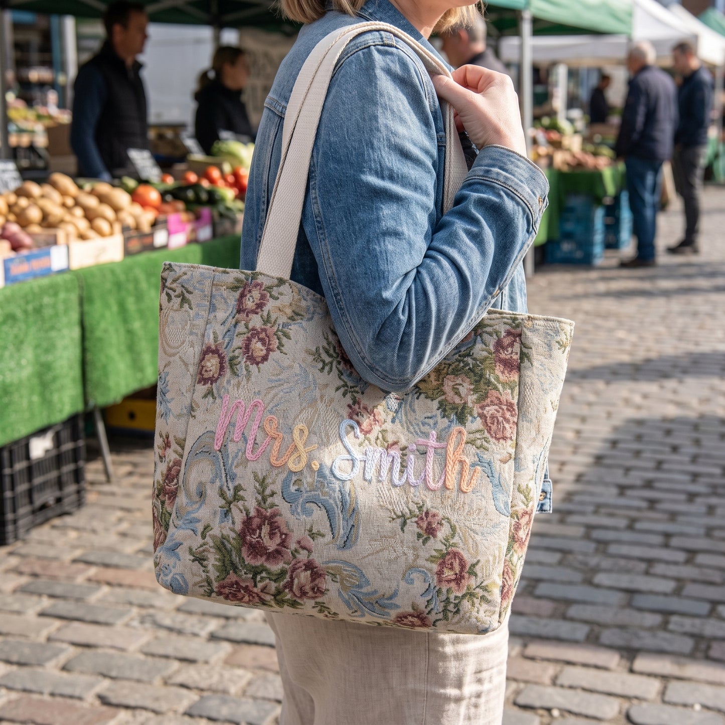 Embroidered Tapestry Floral Tote Bag