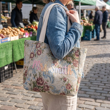 Embroidered Tapestry Floral Tote Bag
