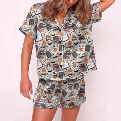 Ghost & Books Satin Pajamas Embroidery