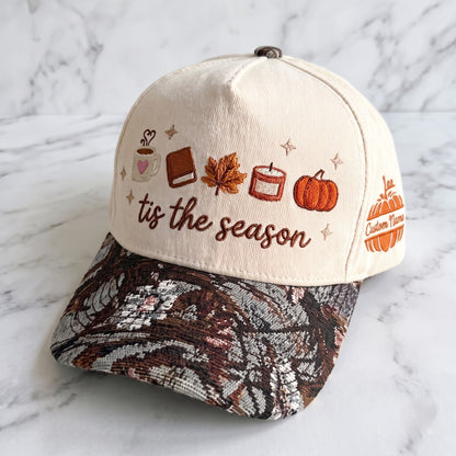 Tis The Season Pumpkin Tapestry Brim Hat