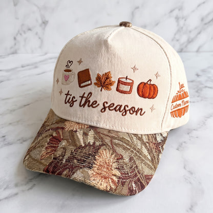 Tis The Season Pumpkin Tapestry Brim Hat
