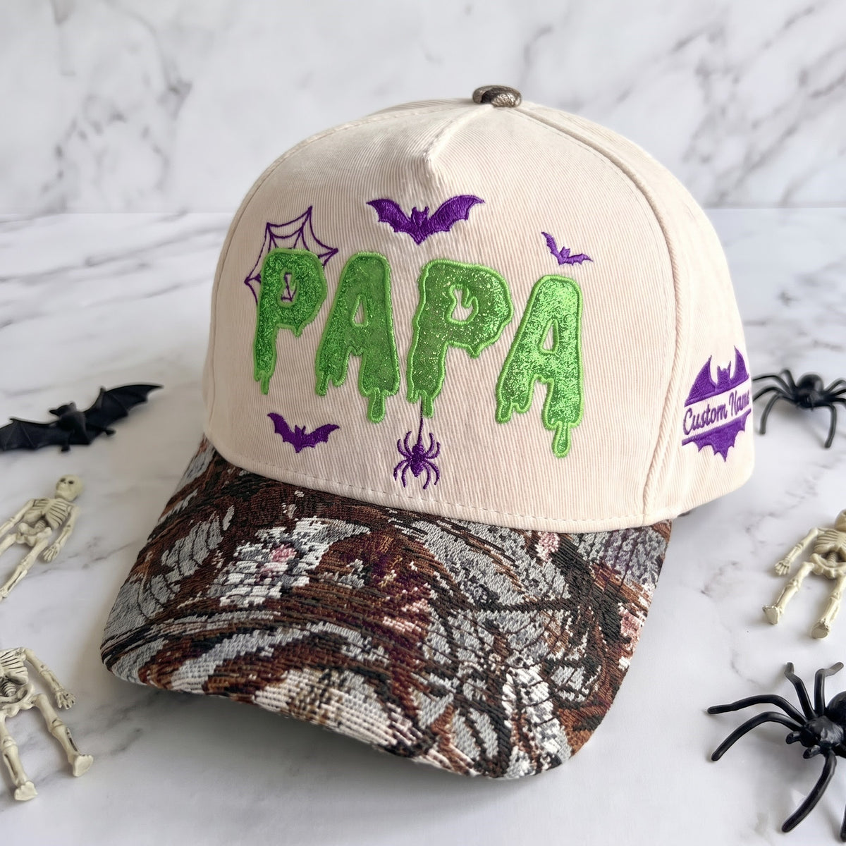 PAPA Neon Gliter Pumpkin Tapestry Brim Hat