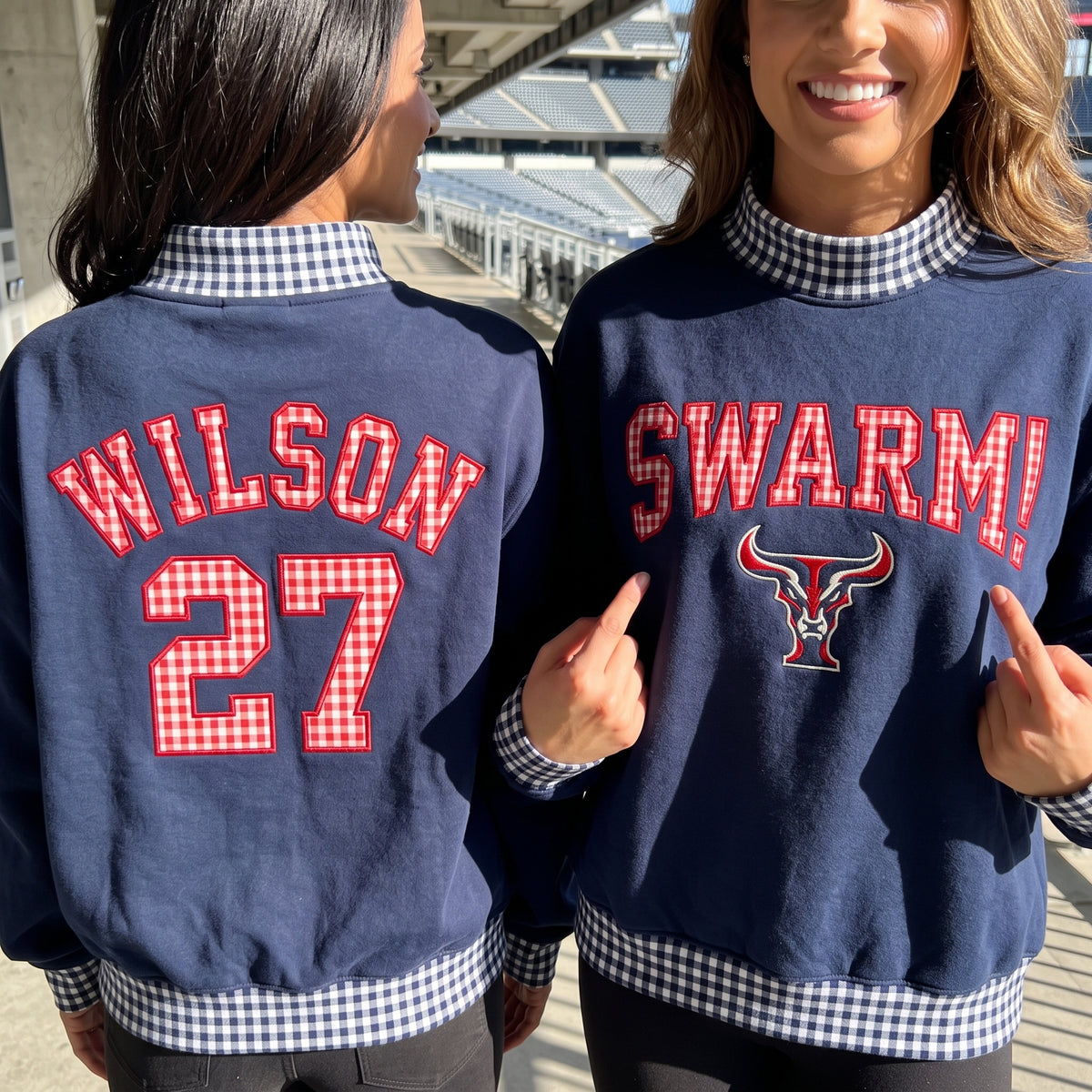 Game Day Appliqué Gingham Mockneck