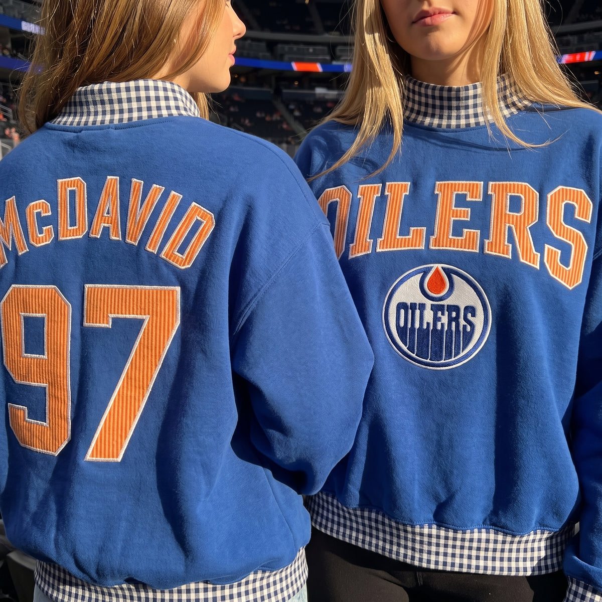 Hockey Appliqué Gingham Mockneck
