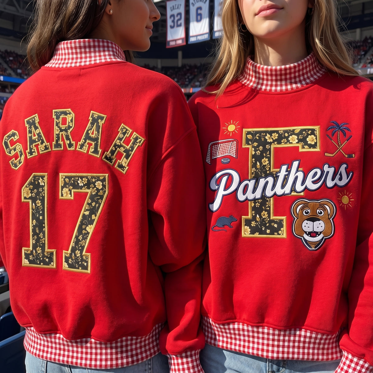 Hockey Mascot Appliqué Gingham Mockneck