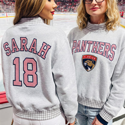 Hockey Appliqué Gingham Mockneck