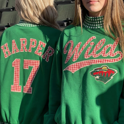Hockey Appliqué Gingham Mockneck