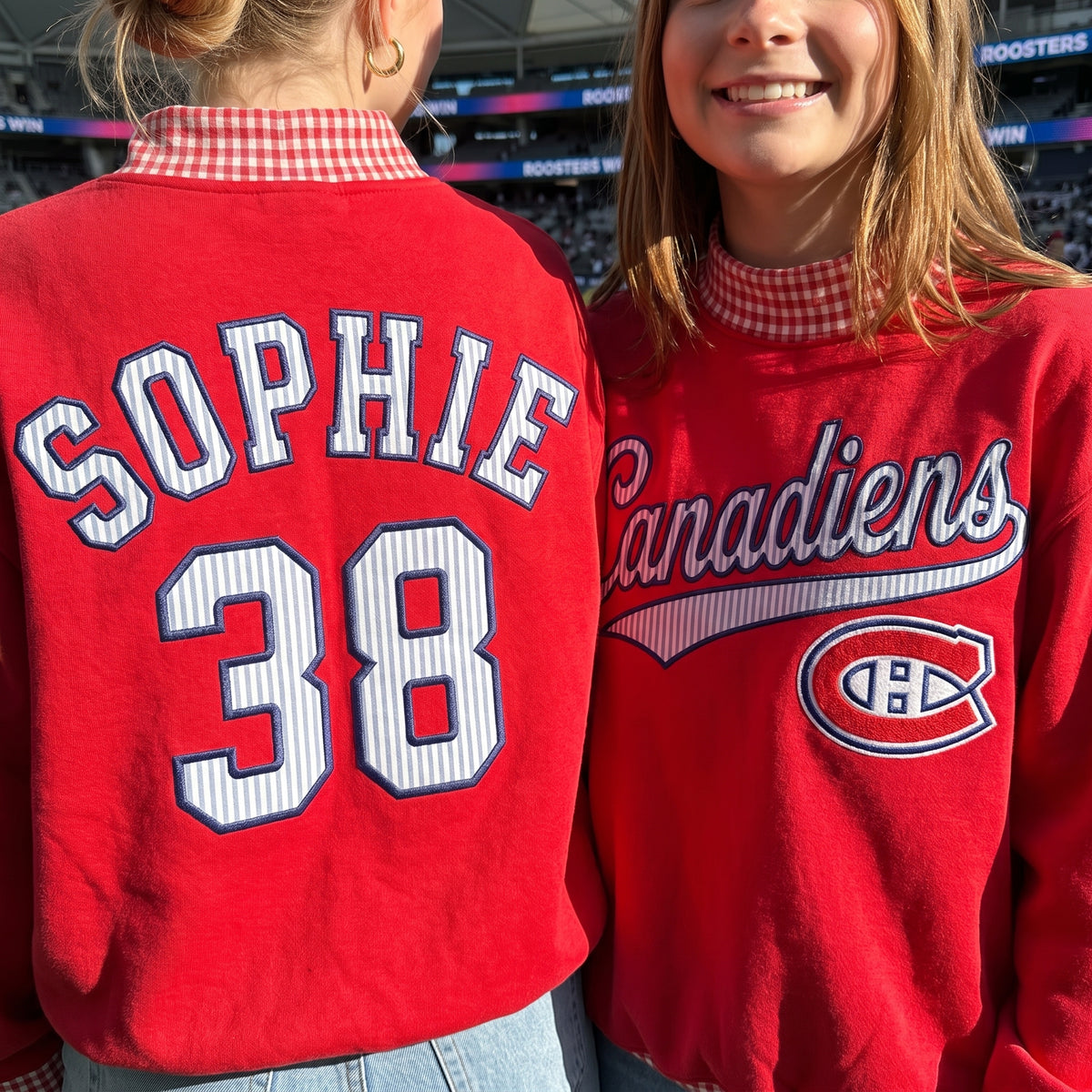 Hockey Appliqué Gingham Mockneck