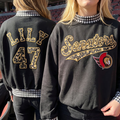Hockey Appliqué Gingham Mockneck