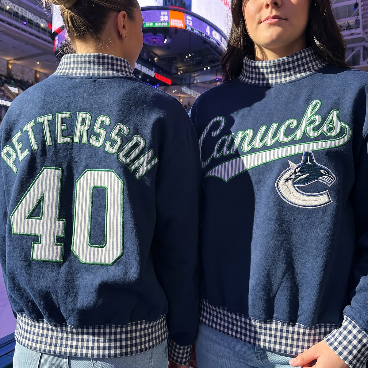 Hockey Appliqué Gingham Mockneck