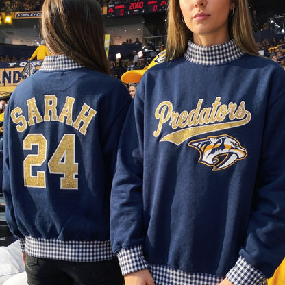 Hockey Appliqué Gingham Mockneck