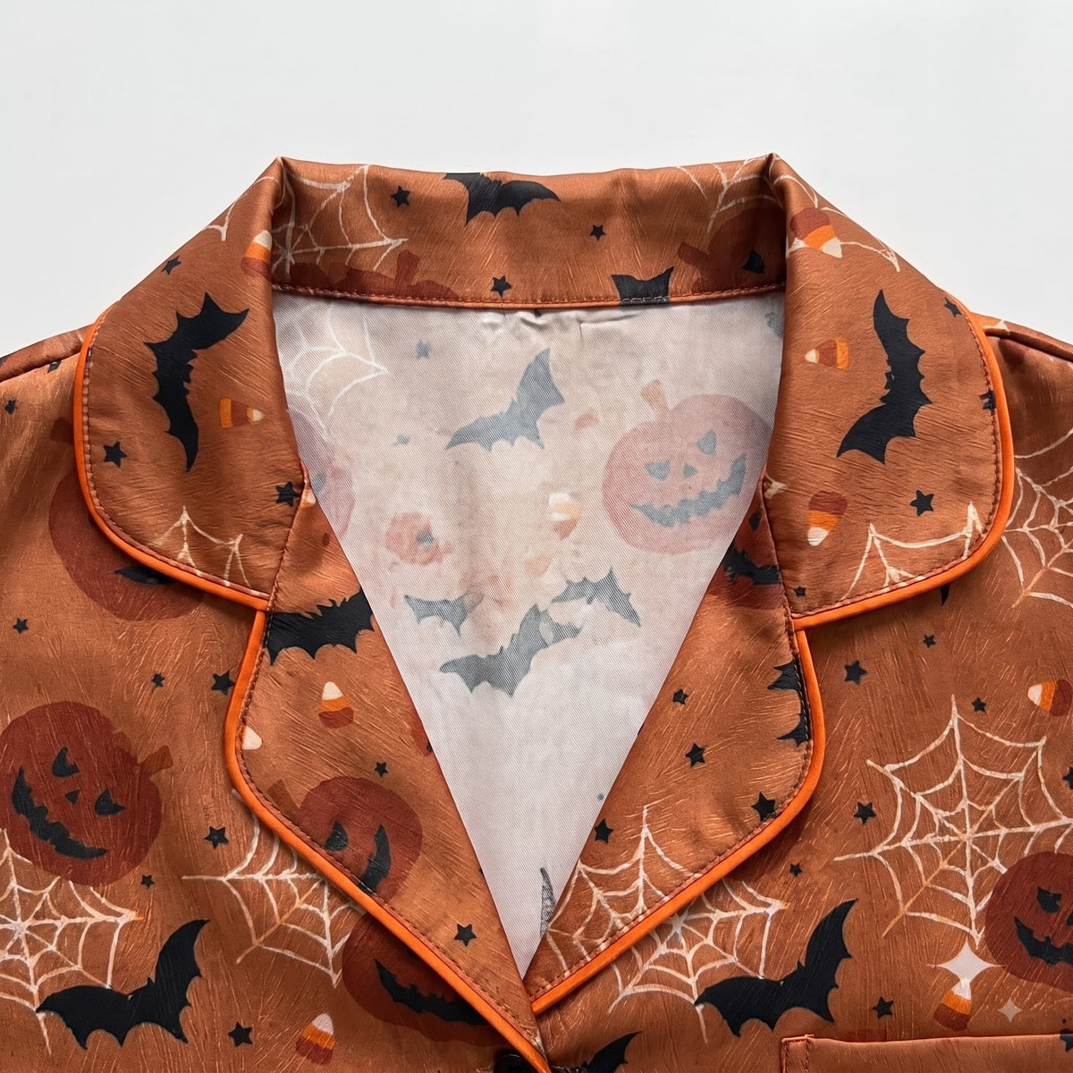 Spooky Pumpkin Satin Pajamas Embroidery