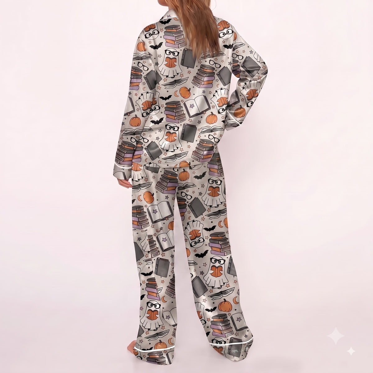 Ghost & Books Satin Pajamas Embroidery