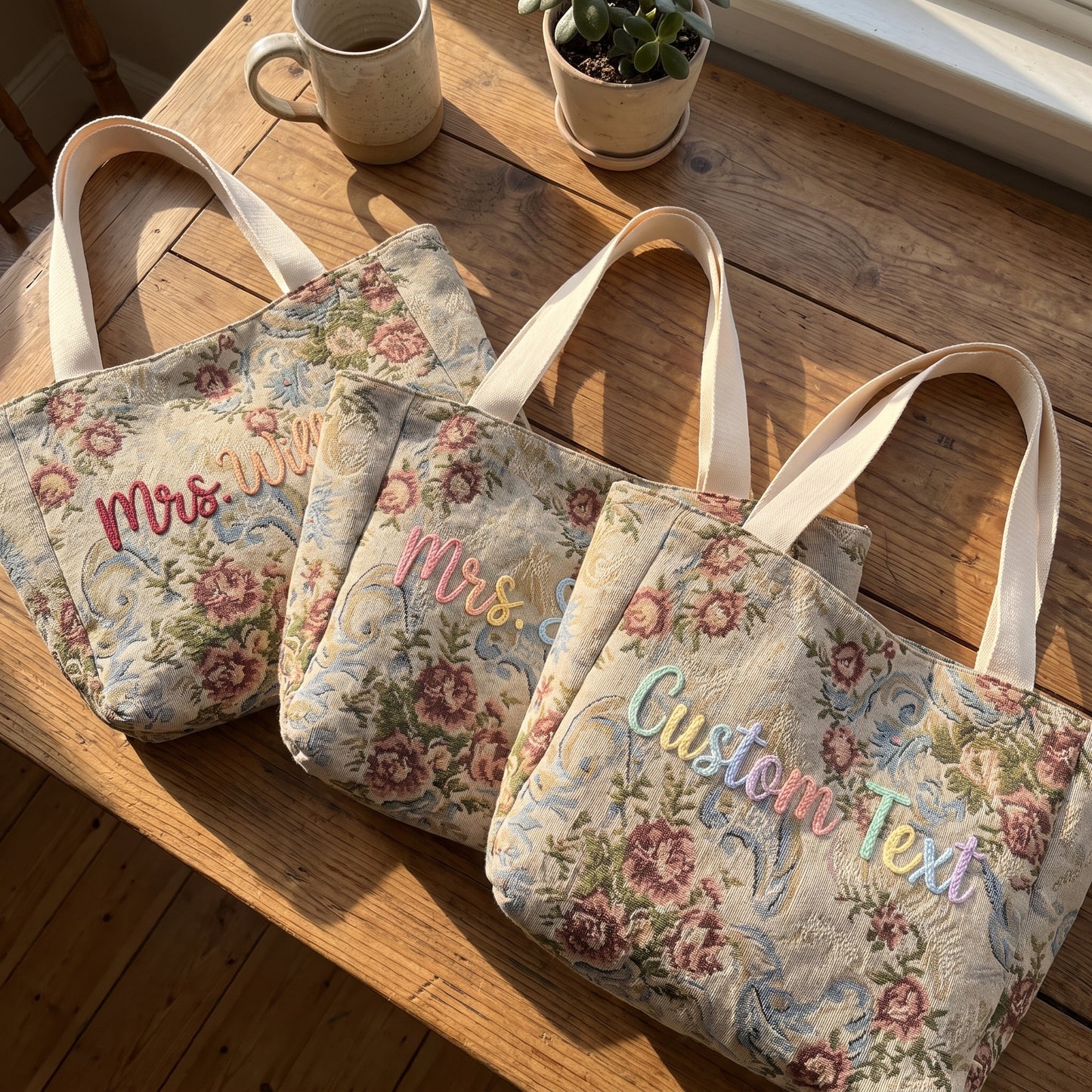 Embroidered Tapestry Floral Tote Bag