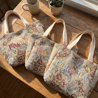 Embroidered Tapestry Floral Tote Bag