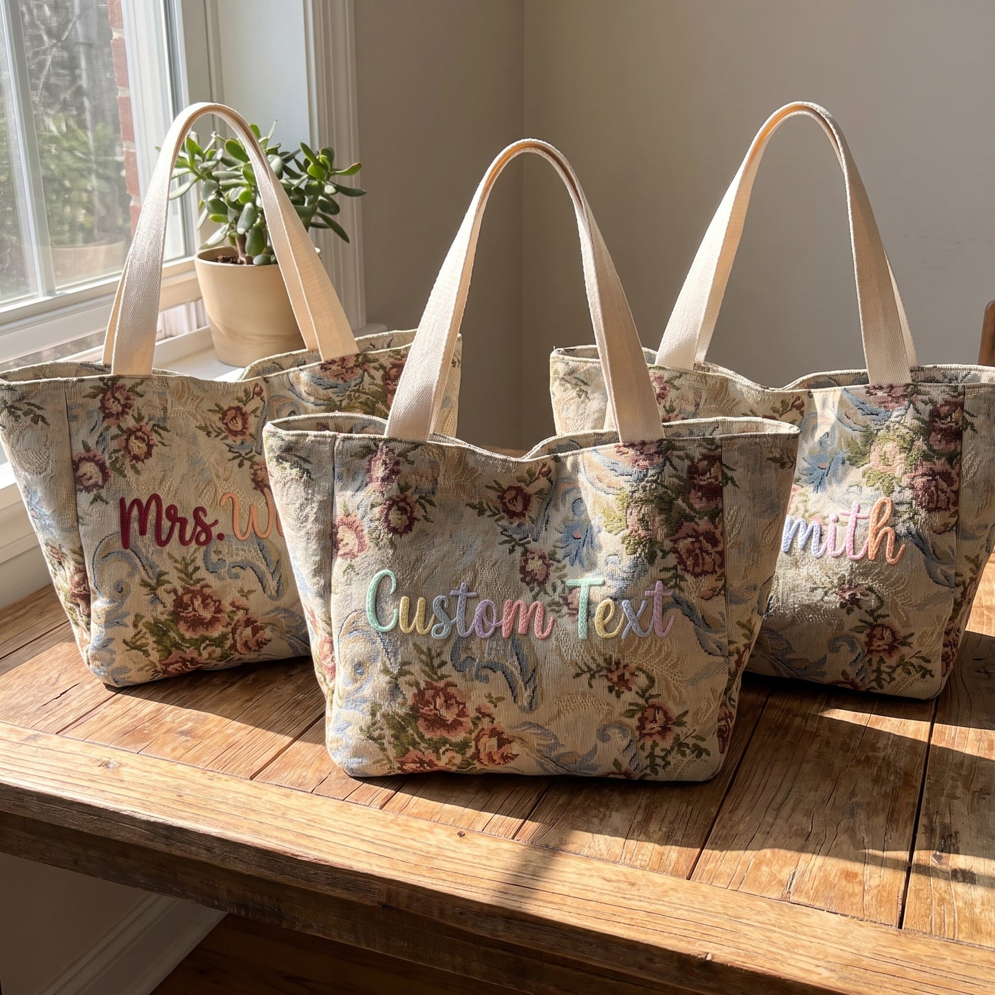 Embroidered Tapestry Floral Tote Bag