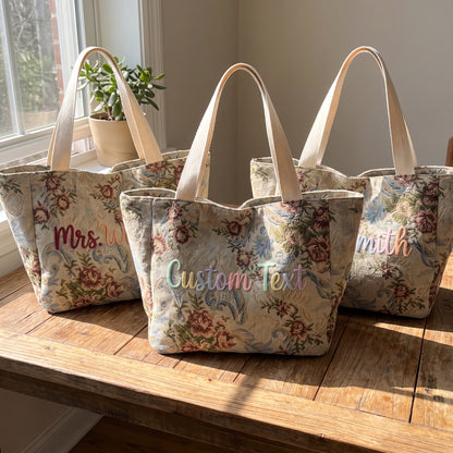 Embroidered Tapestry Floral Tote Bag