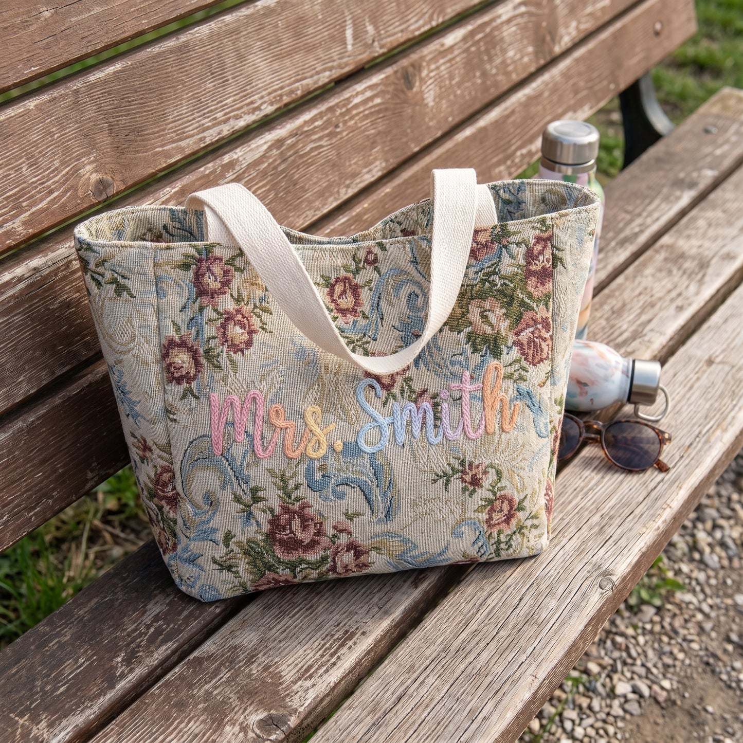Embroidered Tapestry Floral Tote Bag