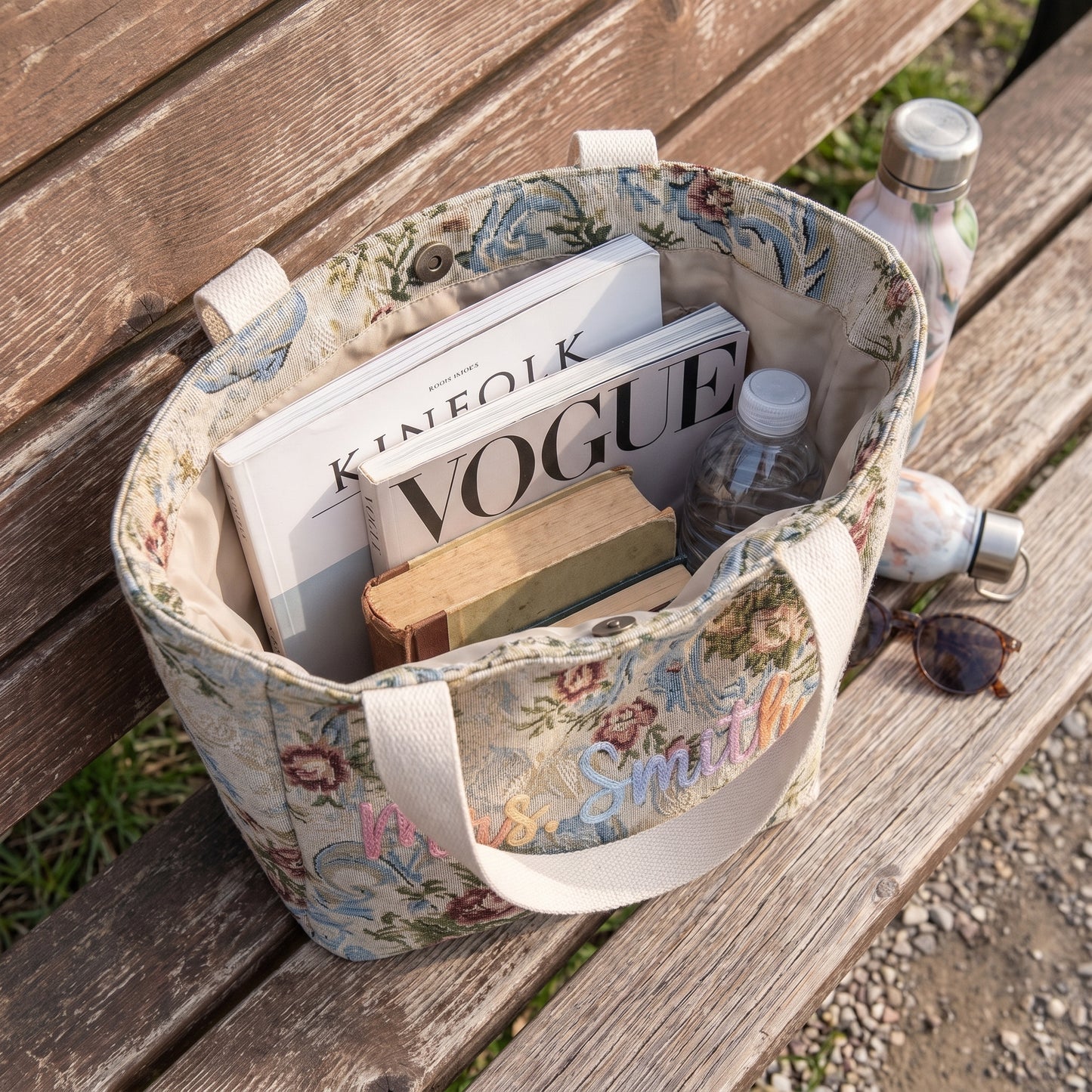 Embroidered Tapestry Floral Tote Bag
