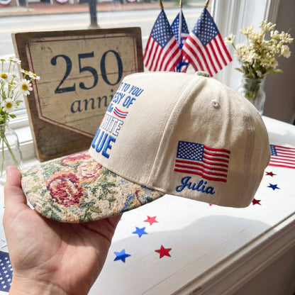 Brought To You Courtesy Of The Red, White and Blue FLoral Hat